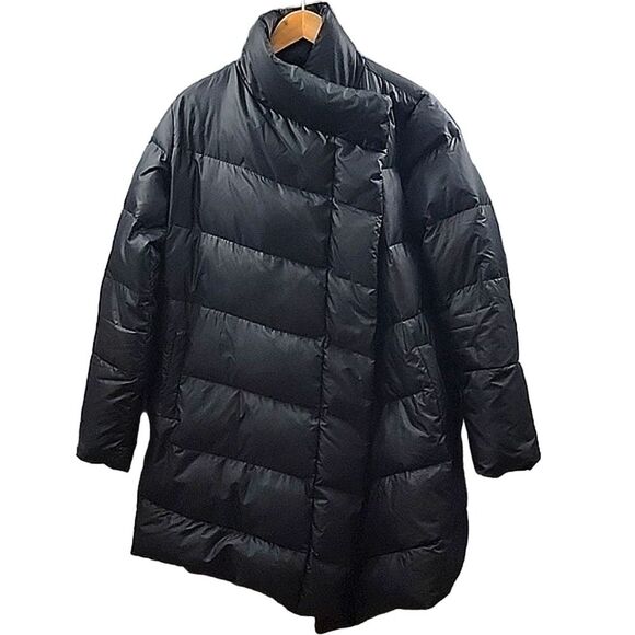 Theory Oversized Quilted Down Puffer Long Black Coat women's Large - Picture 1 of 16